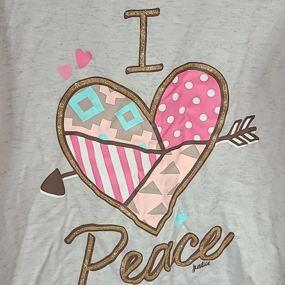 Justice Girls Nightgown I love Peace Pink Waffle Knit Heart Arrow Gown Pajamas